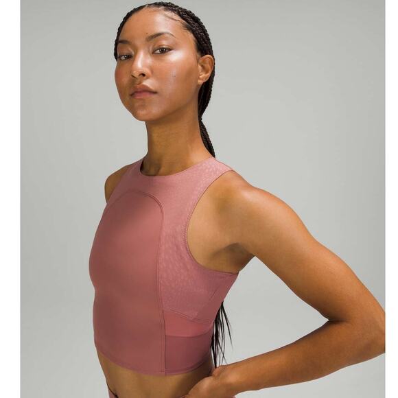 Lululemon Nulu and Mesh Yoga Tank Top Jewel Emboss Spiced Chai Crop Top Size 4 - Picture 1 of 6